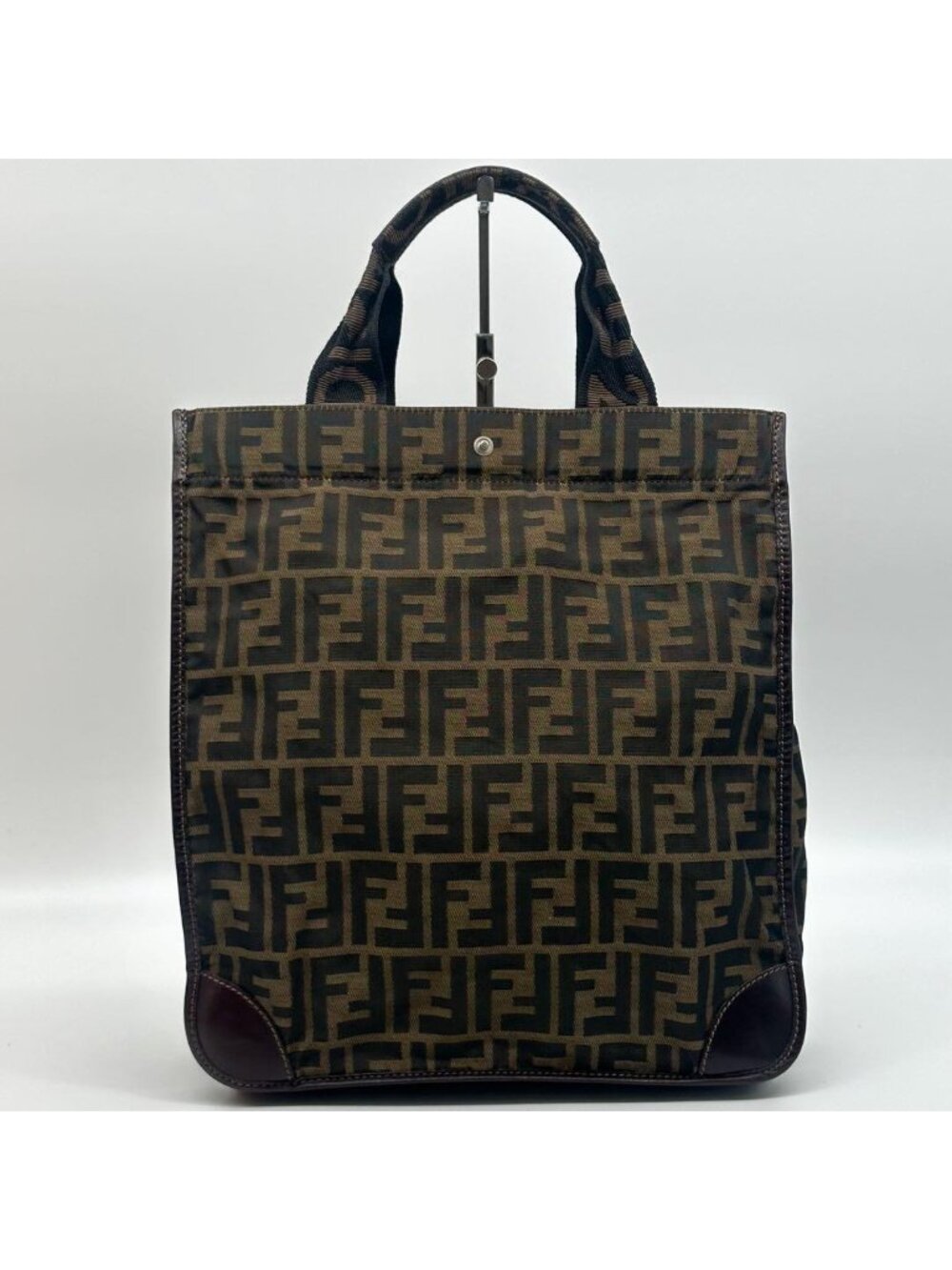 ★SOLD★ Fendi Zucca Tote Canvas Leather Foldable Rare - Picture 3 of 13